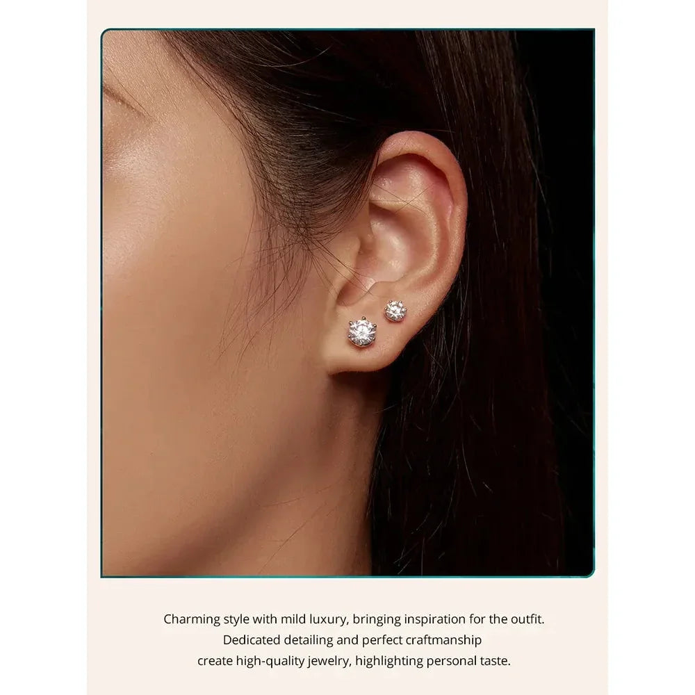 Radiant Moissanite Stud Earrings | D Color Round Cut 925 Silver, Gold Plated