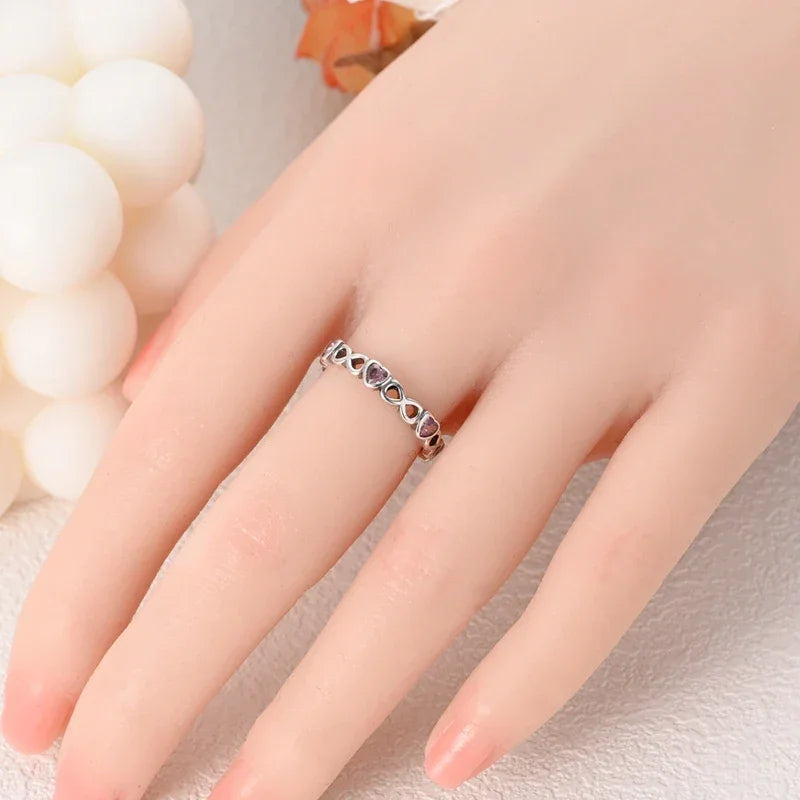 925 Sterling Silver Pink CZ Infinity Heart Ring