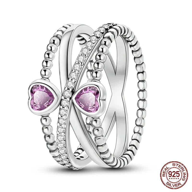 925 Sterling Silver Double Heart Infinity Ring