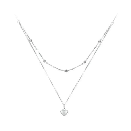 925 Sterling Silver Heart Pendant Necklace - Elegant Double Layer Choker For Women - Bsn168