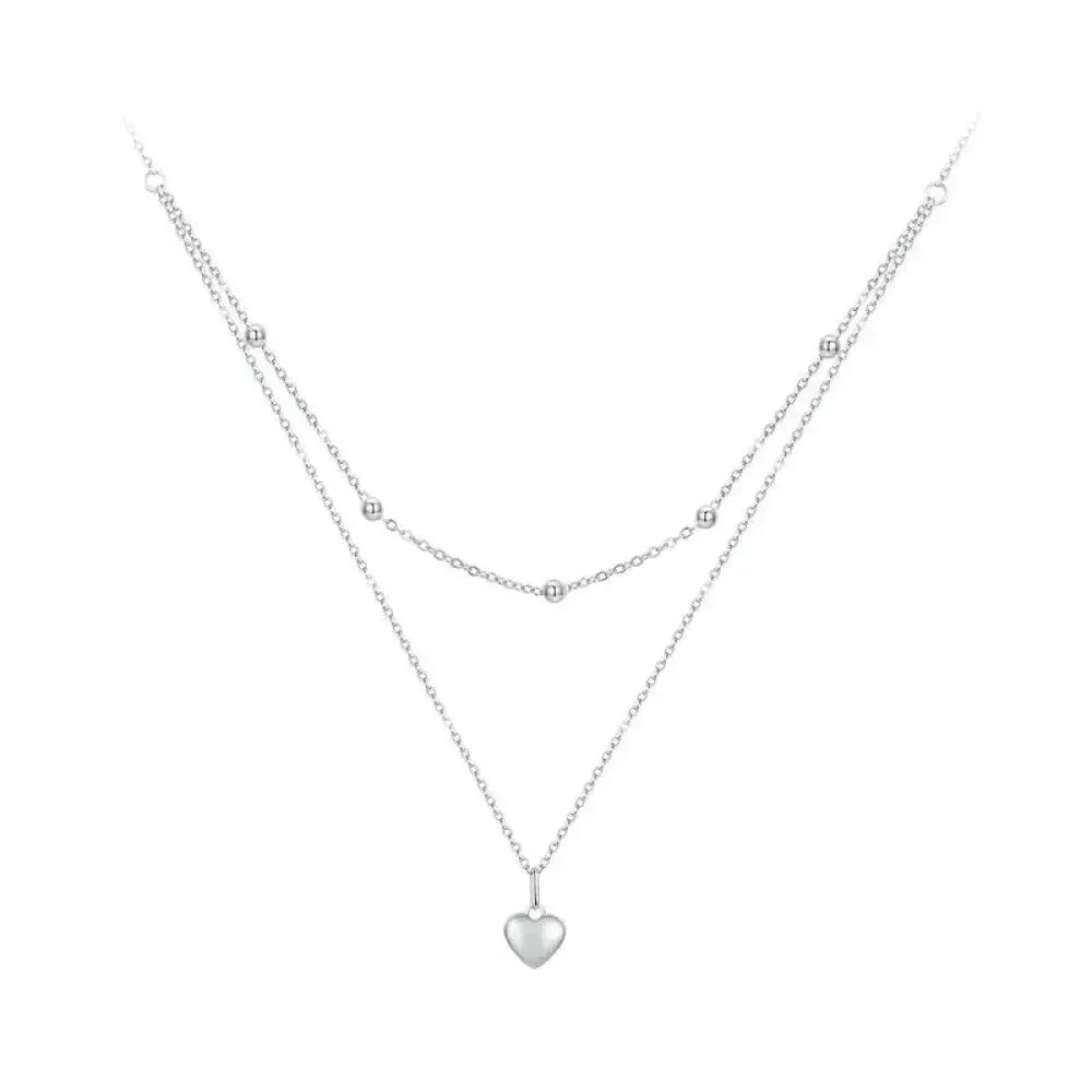 925 Sterling Silver Heart Pendant Necklace - Elegant Double Layer Choker For Women - Bsn168