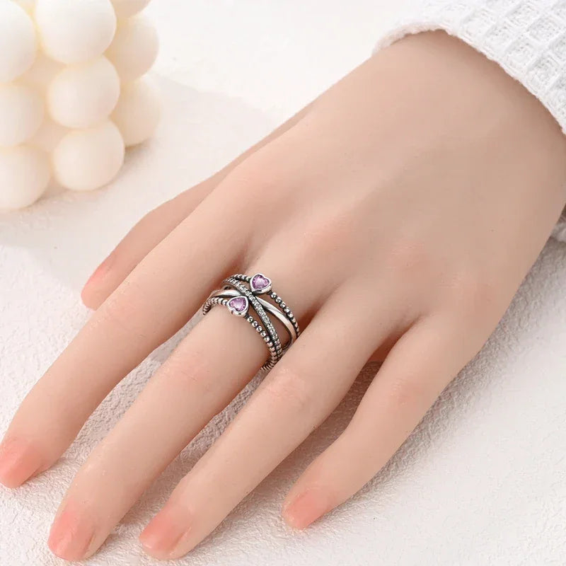 925 Sterling Silver Double Heart Infinity Ring