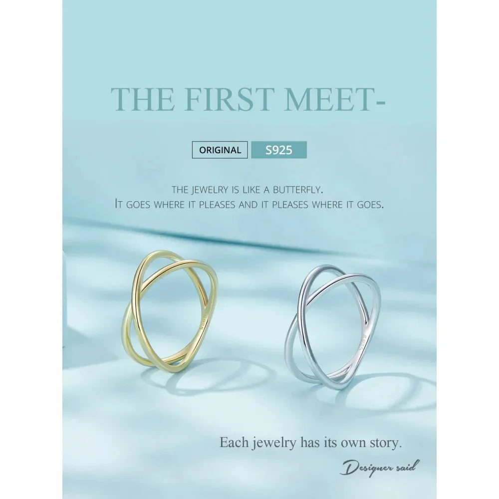 Breathtaking 14K Gold Plated X Ring - Elegant Minimalist 925 Sterling Silver Cross Ring For Women - Promise Jewelry Scr543