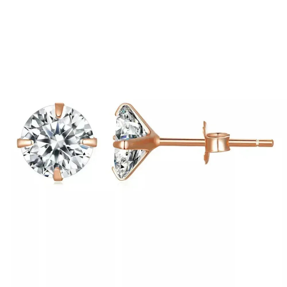 Cz Stud Earrings - 925 Sterling Silver Platinum Plated - Round Cubic Zirconia Hypoallergenic Earrings 4Mm 5Mm 6Mm 7Mm Bse166