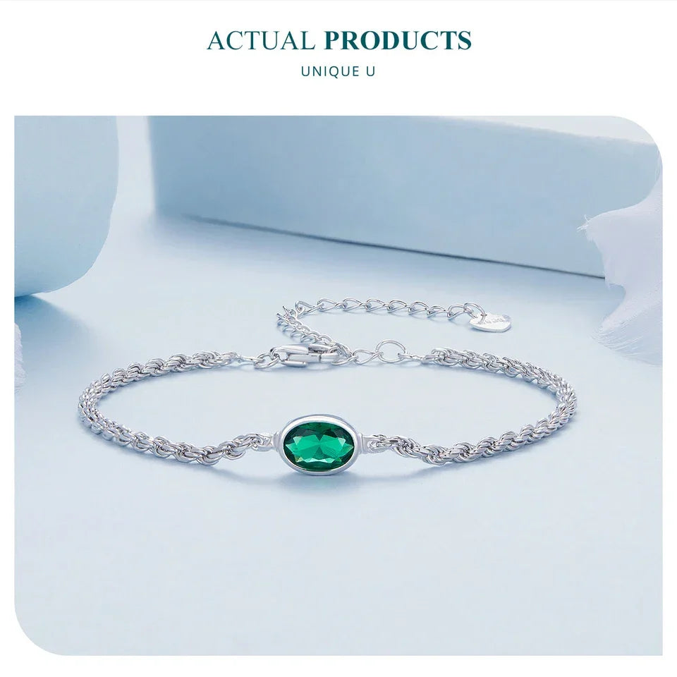 Sterling Silver Chopin Bracelet with Green Zircon – Adjustable