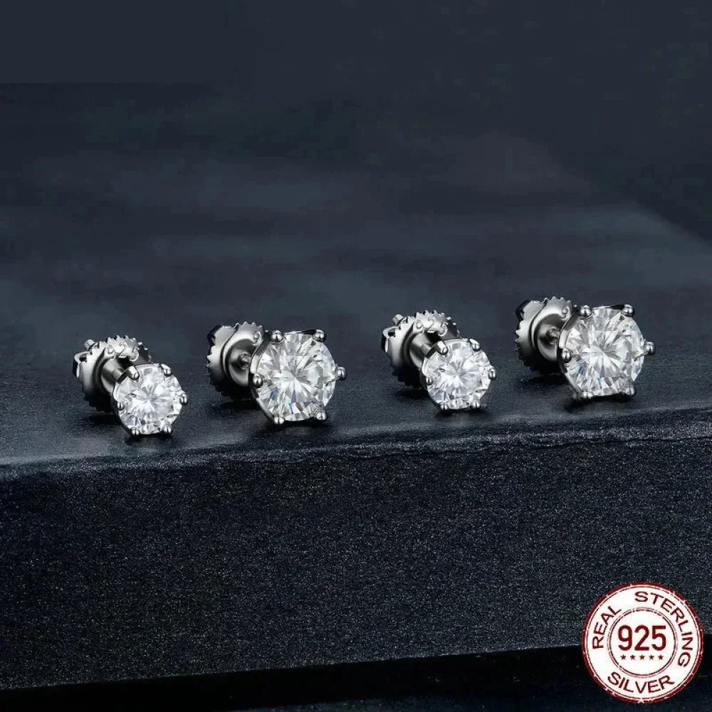 Radiant Moissanite Stud Earrings | D Color Round Cut 925 Silver, Gold Plated