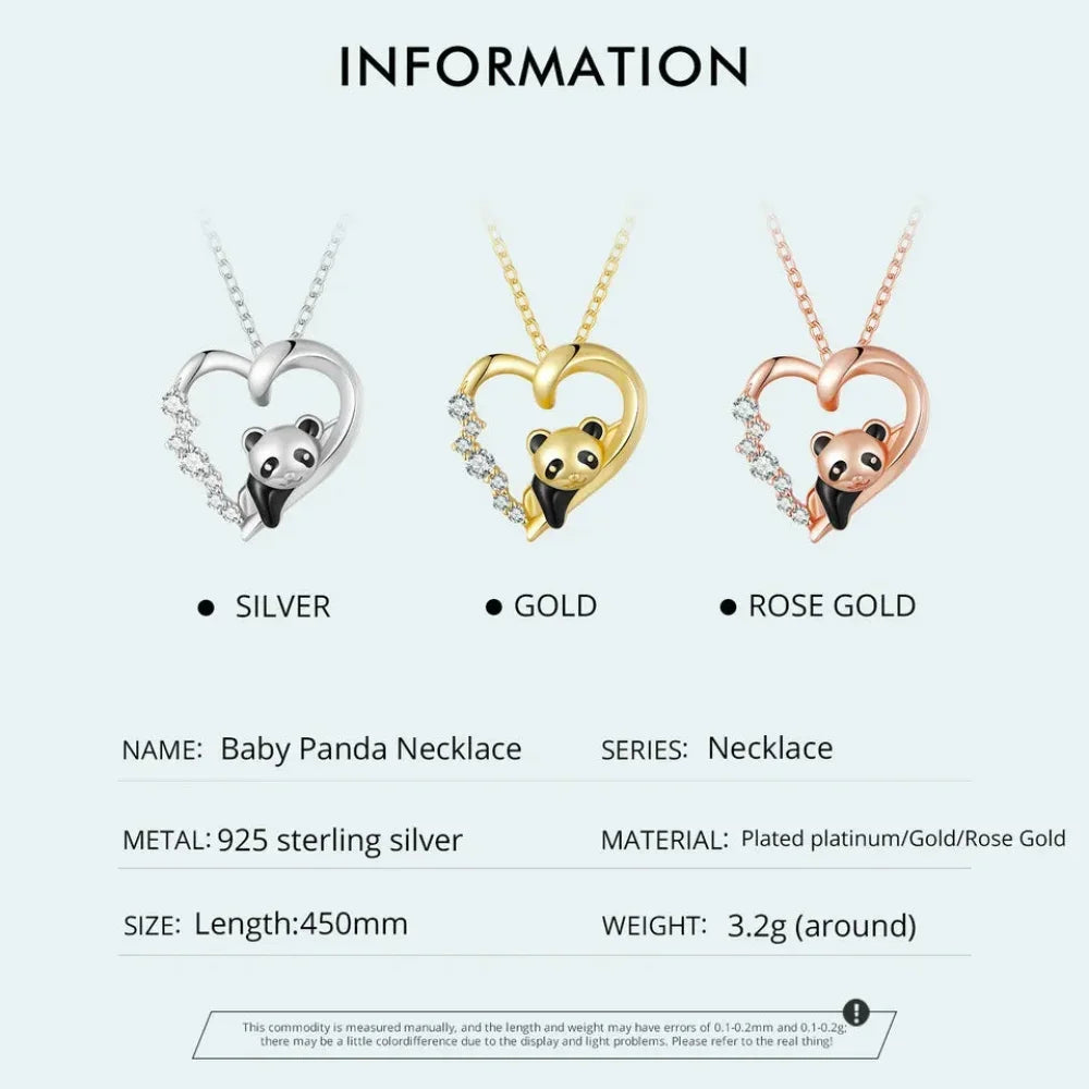 925 Sterling Silver Baby Panda Crystal Necklace | Enamel Cute Animal Charm Chain Link | Women'S Gift - 17.71'' Scn453