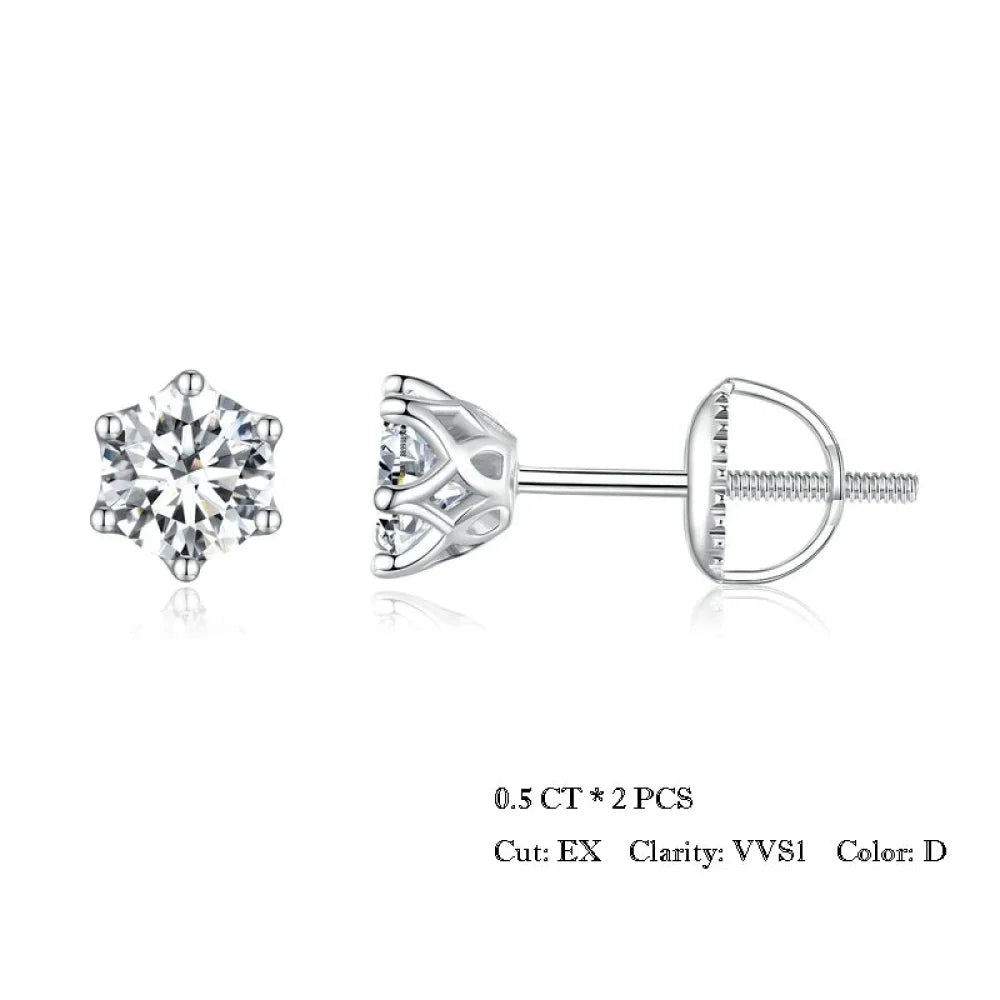 Radiant Moissanite Stud Earrings | D Color Round Cut 925 Silver, Gold Plated