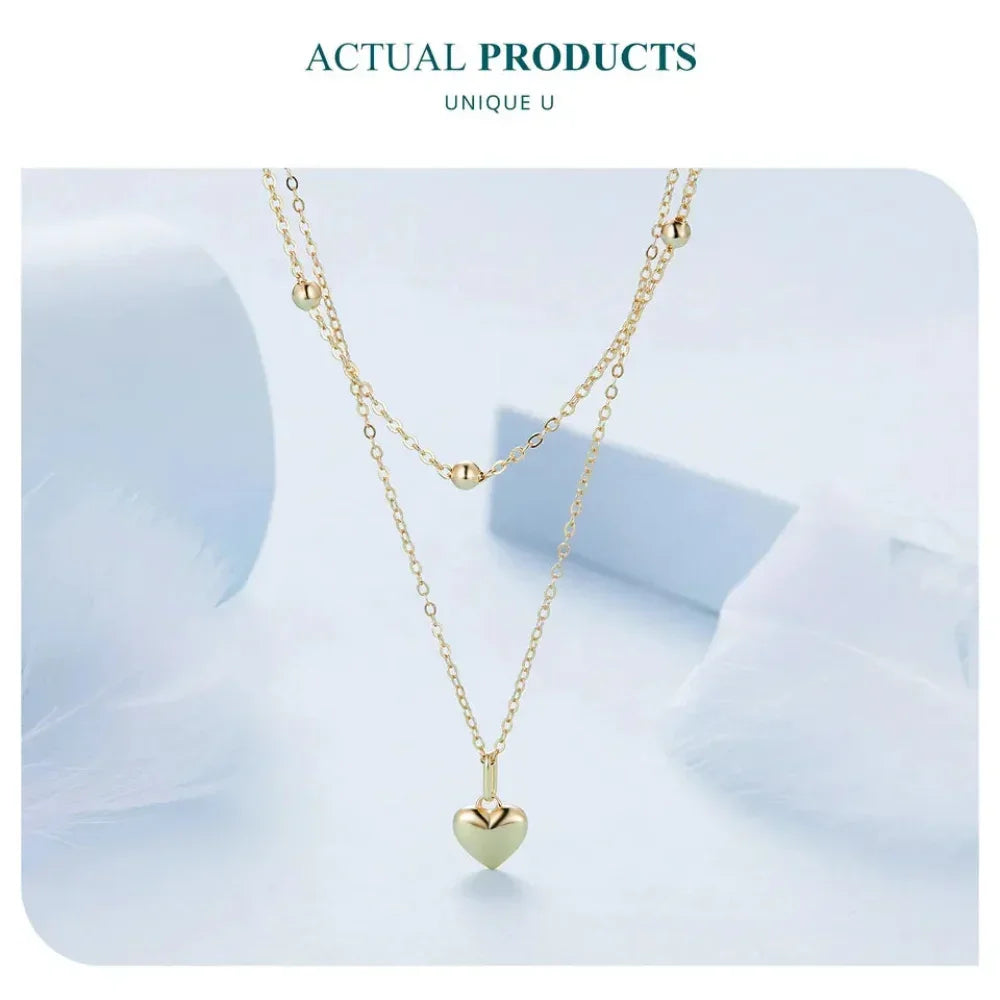925 Sterling Silver Heart Pendant Necklace - Elegant Double Layer Choker For Women - Bsn168