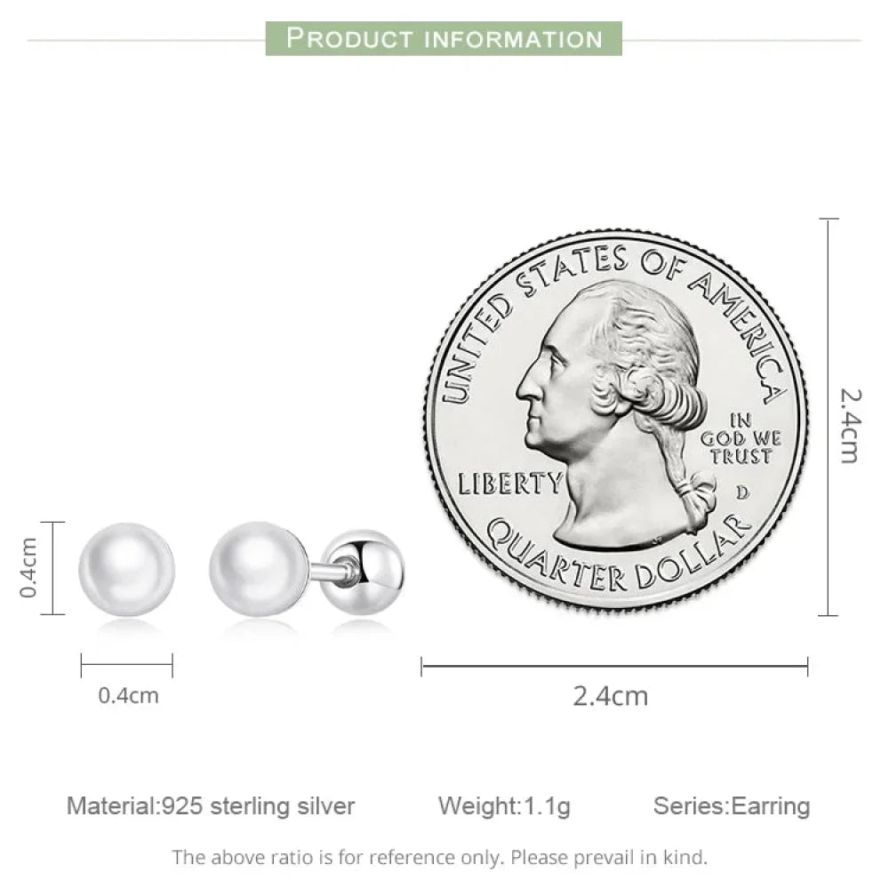 Charm And Elegance: 925 Sterling Silver Pearl Beads Screw Stud Earrings
