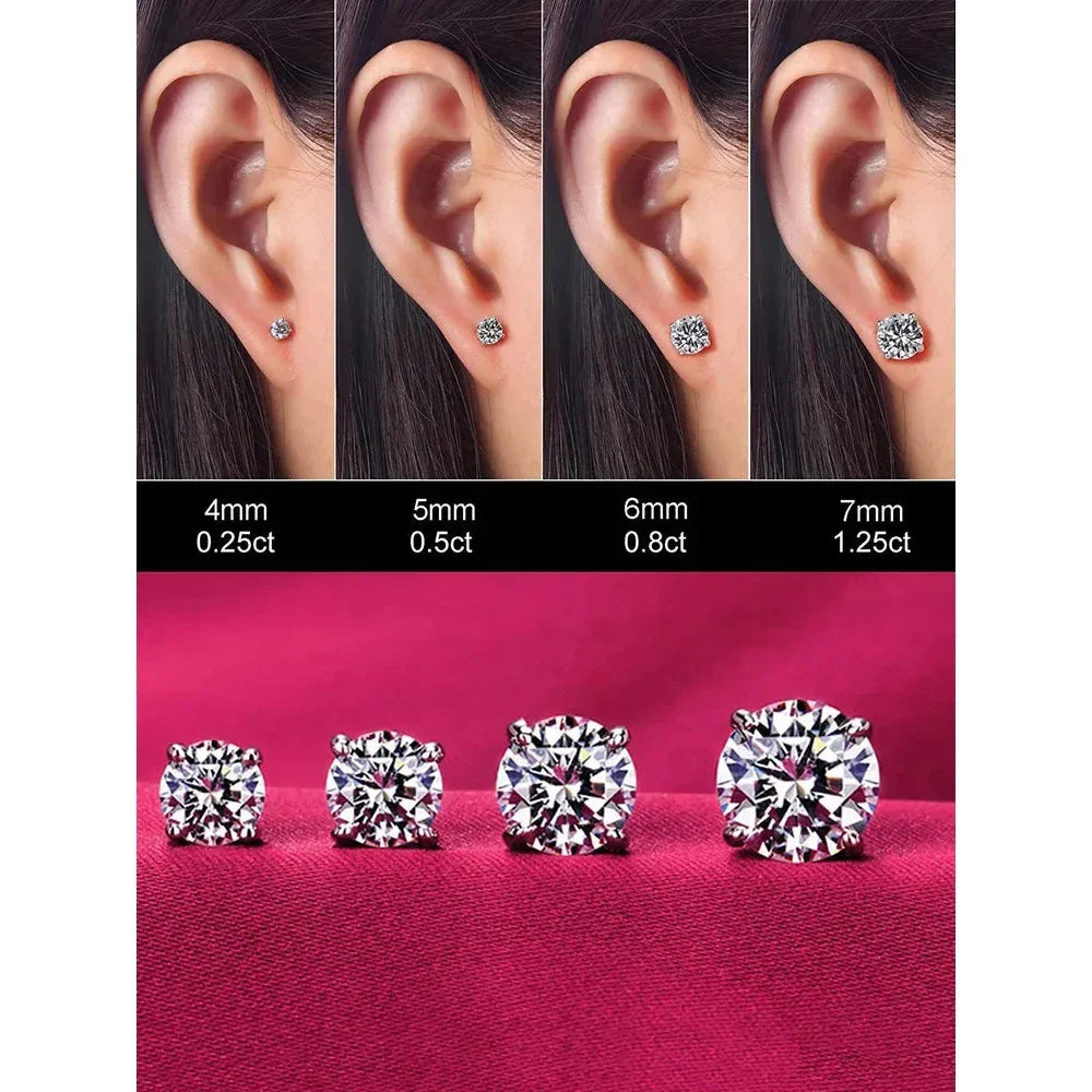 Cz Stud Earrings - 925 Sterling Silver Platinum Plated - Round Cubic Zirconia Hypoallergenic Earrings 4Mm 5Mm 6Mm 7Mm Bse166