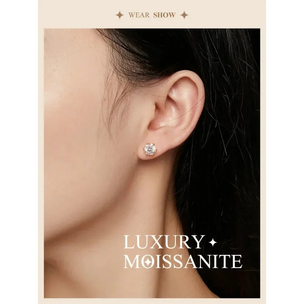 Radiant Moissanite Stud Earrings | D Color Round Cut 925 Silver, Gold Plated