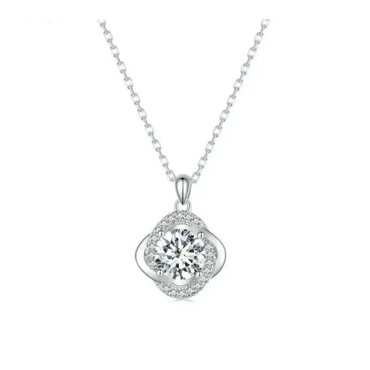 Lucky Clover 1ct Moissanite Sterling Silver Pendant Necklace