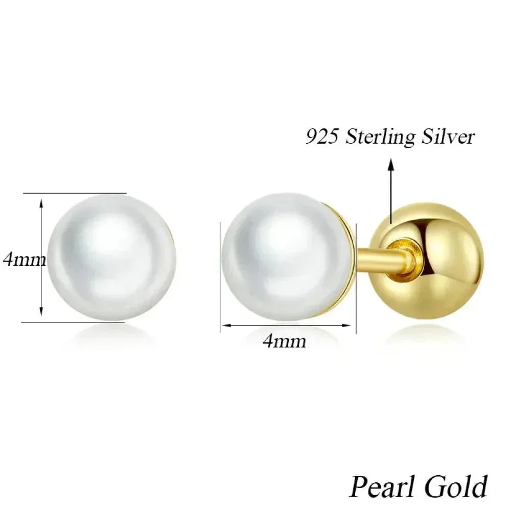 Charm And Elegance: 925 Sterling Silver Pearl Beads Screw Stud Earrings