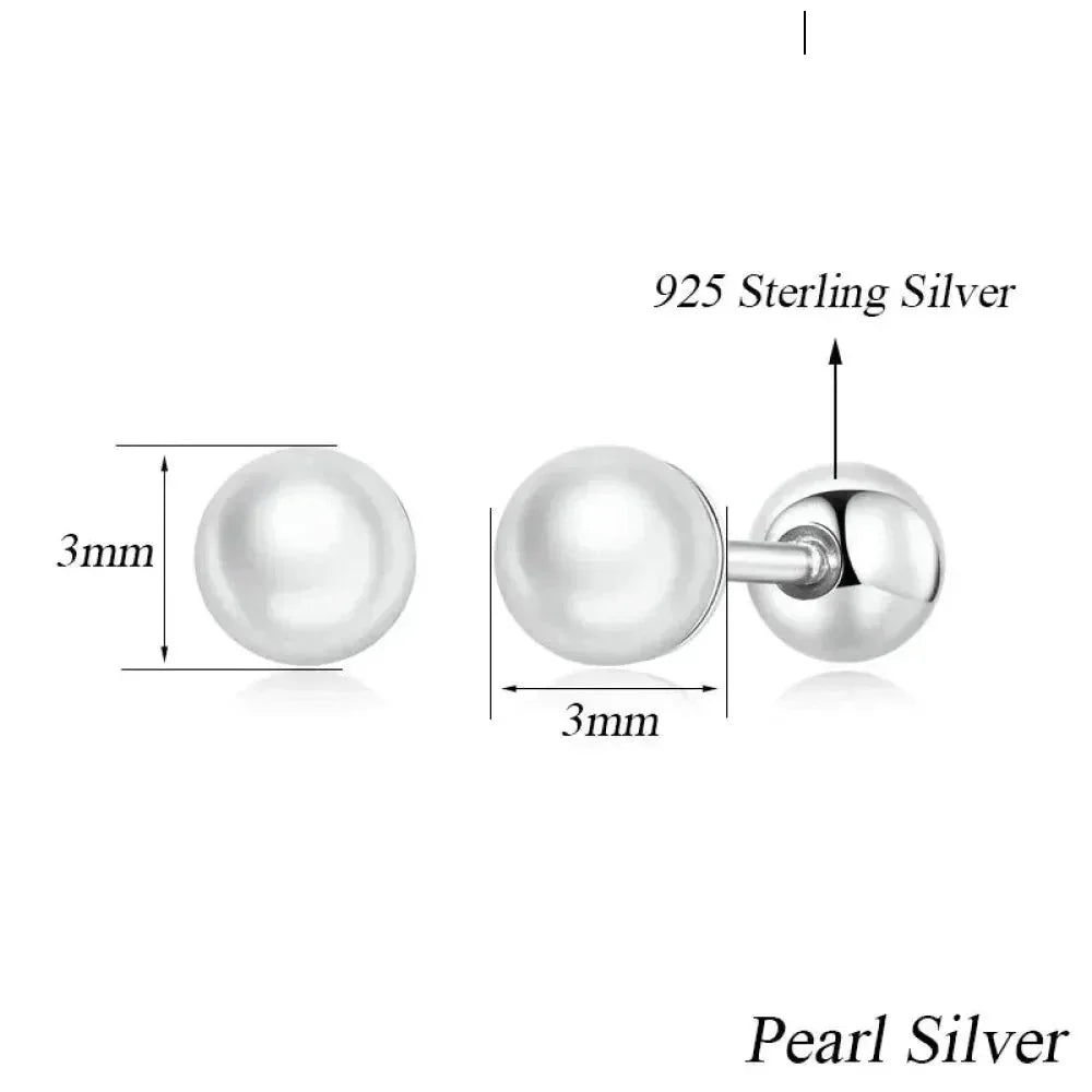 Charm And Elegance: 925 Sterling Silver Pearl Beads Screw Stud Earrings