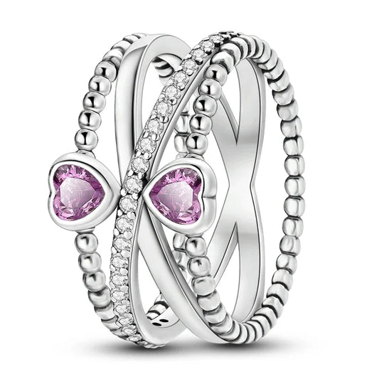 925 Sterling Silver Double Heart Infinity Ring