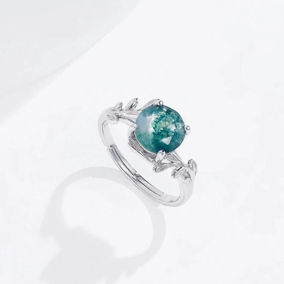 Nature's Embrace: Adjustable Sterling Silver Moss Agate Ring