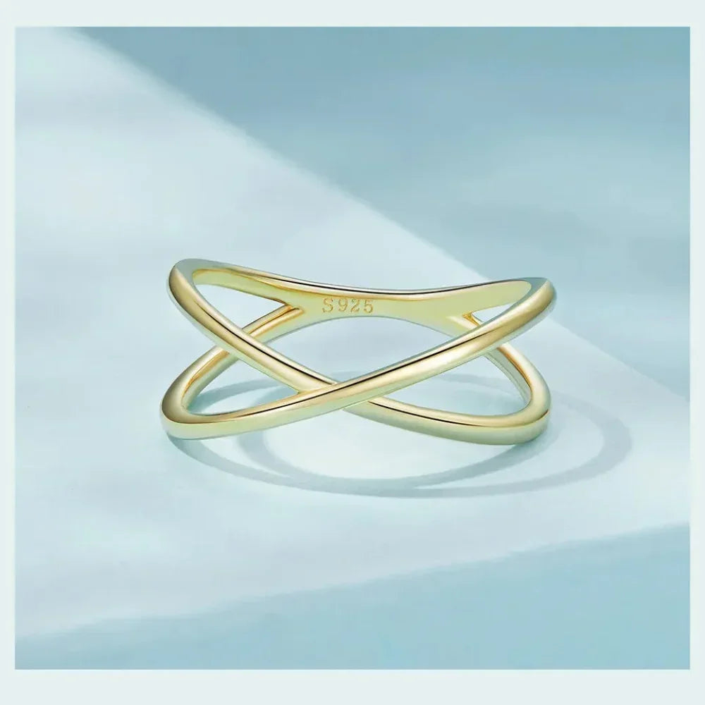 Breathtaking 14K Gold Plated X Ring - Elegant Minimalist 925 Sterling Silver Cross Ring For Women - Promise Jewelry Scr543