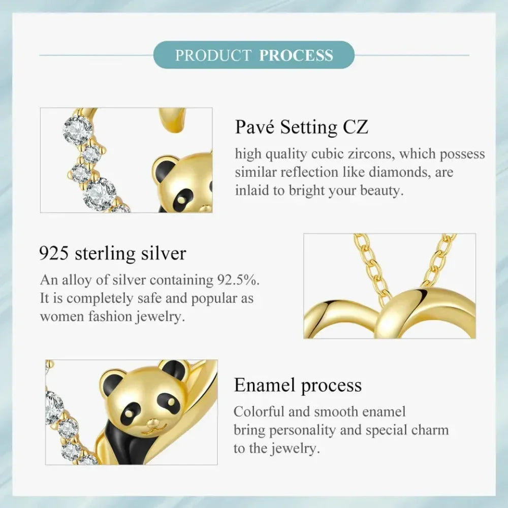 925 Sterling Silver Baby Panda Crystal Necklace | Enamel Cute Animal Charm Chain Link | Women'S Gift - 17.71'' Scn453
