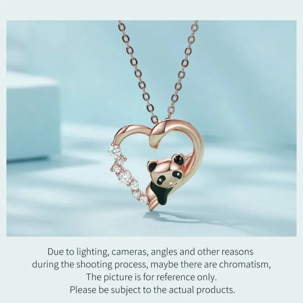 925 Sterling Silver Baby Panda Crystal Necklace | Enamel Cute Animal Charm Chain Link | Women'S Gift - 17.71'' Scn453
