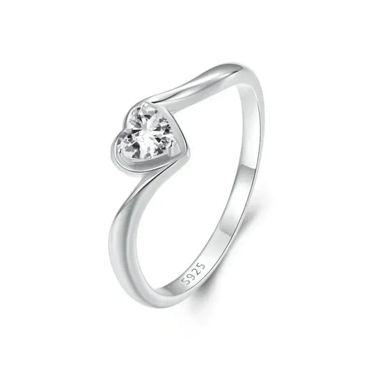 925 Sterling Silver Heart Moissanite Solitaire Ring