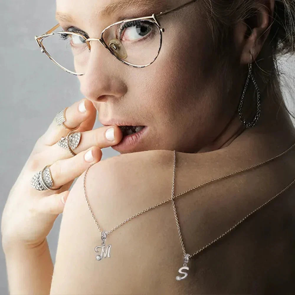 Chic And Timeless 925 Sterling Silver Initial Pendant Necklace | Platinum Plated Vintage Letter A To Z | Women'S Fine Jewelry
