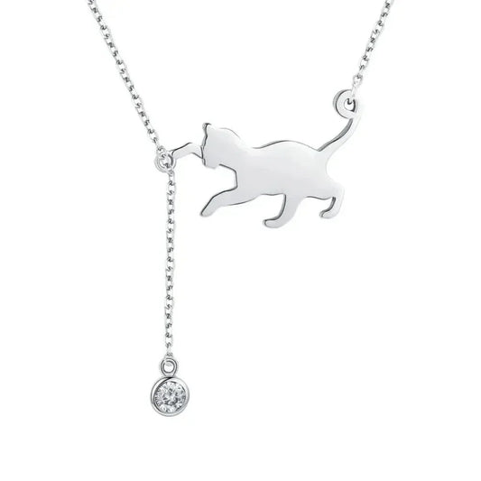 Breathtaking 925 Sterling Silver Cat Necklace | Elegant Pendant Collarbone Jewelry Scn232 In 3 Colors