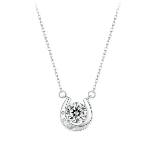 Lucky Charm - Sterling Silver Horseshoe Necklace With Sparkling Moissanite