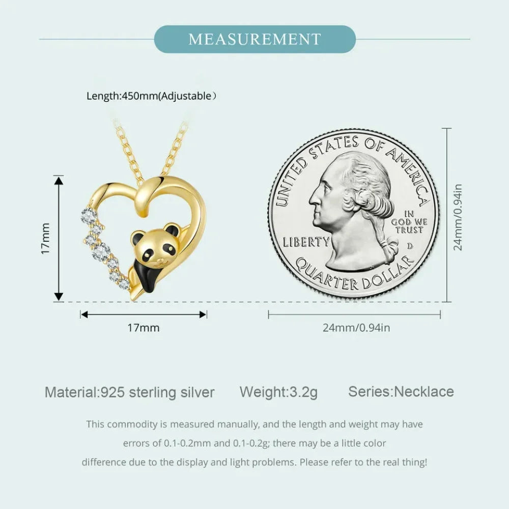 925 Sterling Silver Baby Panda Crystal Necklace | Enamel Cute Animal Charm Chain Link | Women'S Gift - 17.71'' Scn453
