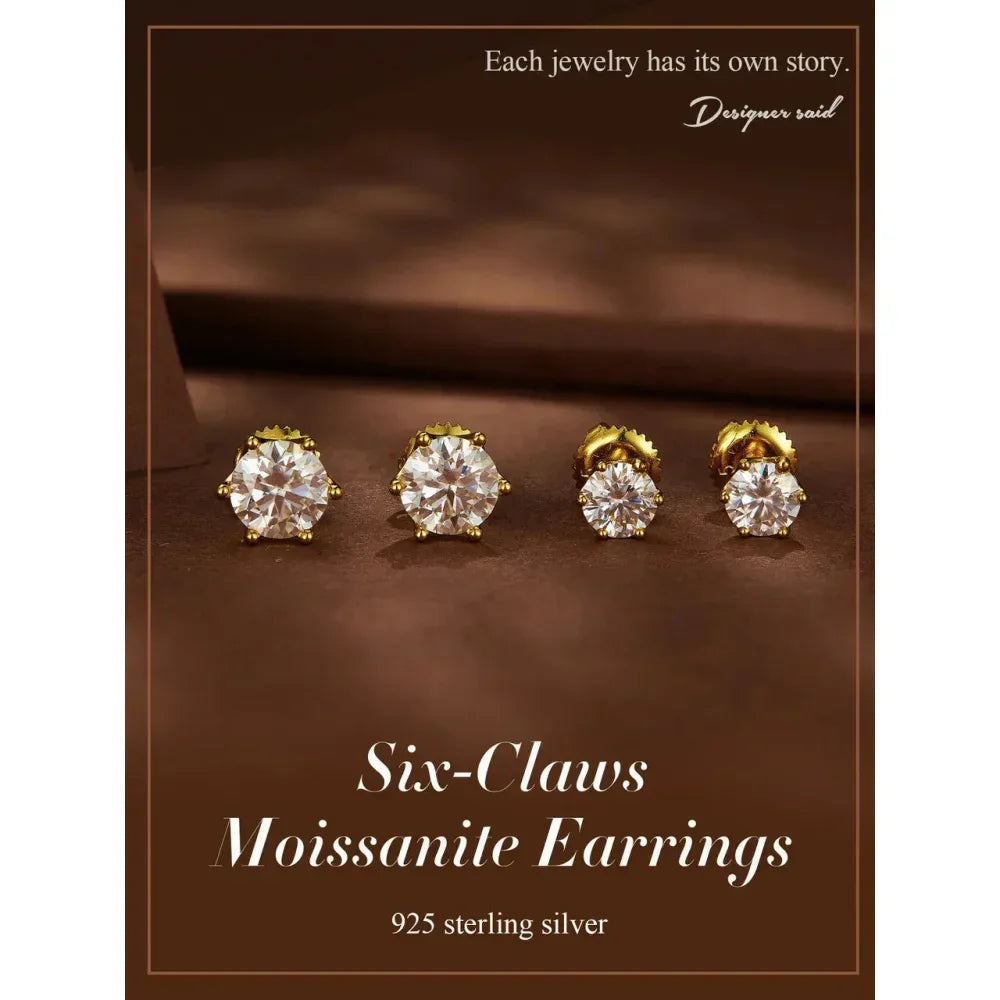 Radiant Moissanite Stud Earrings | D Color Round Cut 925 Silver, Gold Plated