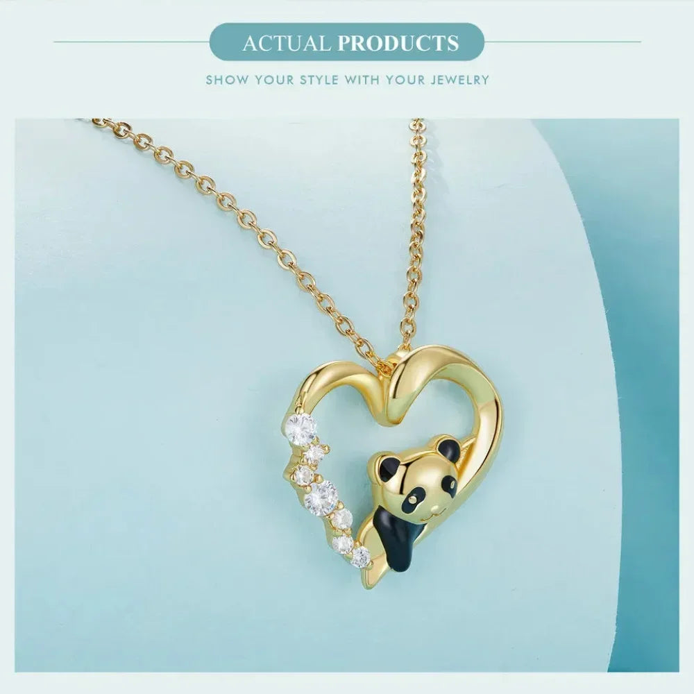 925 Sterling Silver Baby Panda Crystal Necklace | Enamel Cute Animal Charm Chain Link | Women'S Gift - 17.71'' Scn453