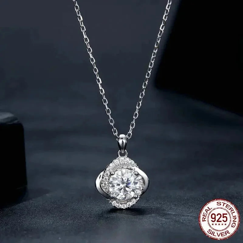 Lucky Clover 1ct Moissanite Sterling Silver Pendant Necklace