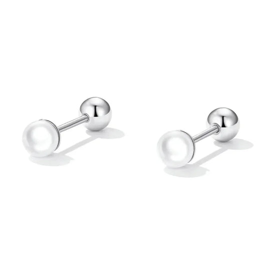 Charm And Elegance: 925 Sterling Silver Pearl Beads Screw Stud Earrings