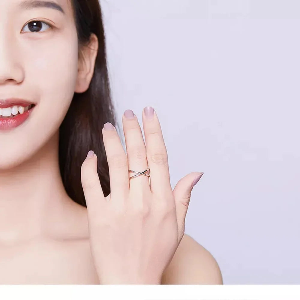 Breathtaking 14K Gold Plated X Ring - Elegant Minimalist 925 Sterling Silver Cross Ring For Women - Promise Jewelry Scr543