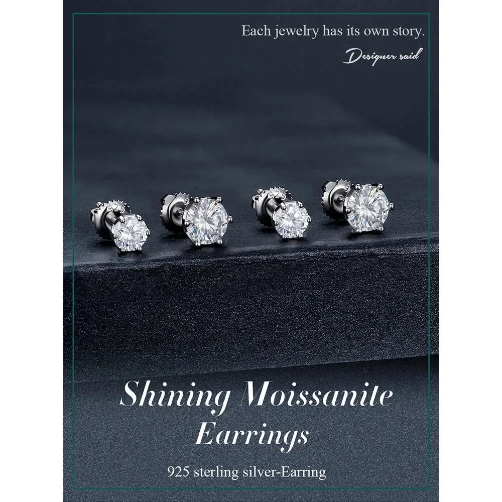 Radiant Moissanite Stud Earrings | D Color Round Cut 925 Silver, Gold Plated