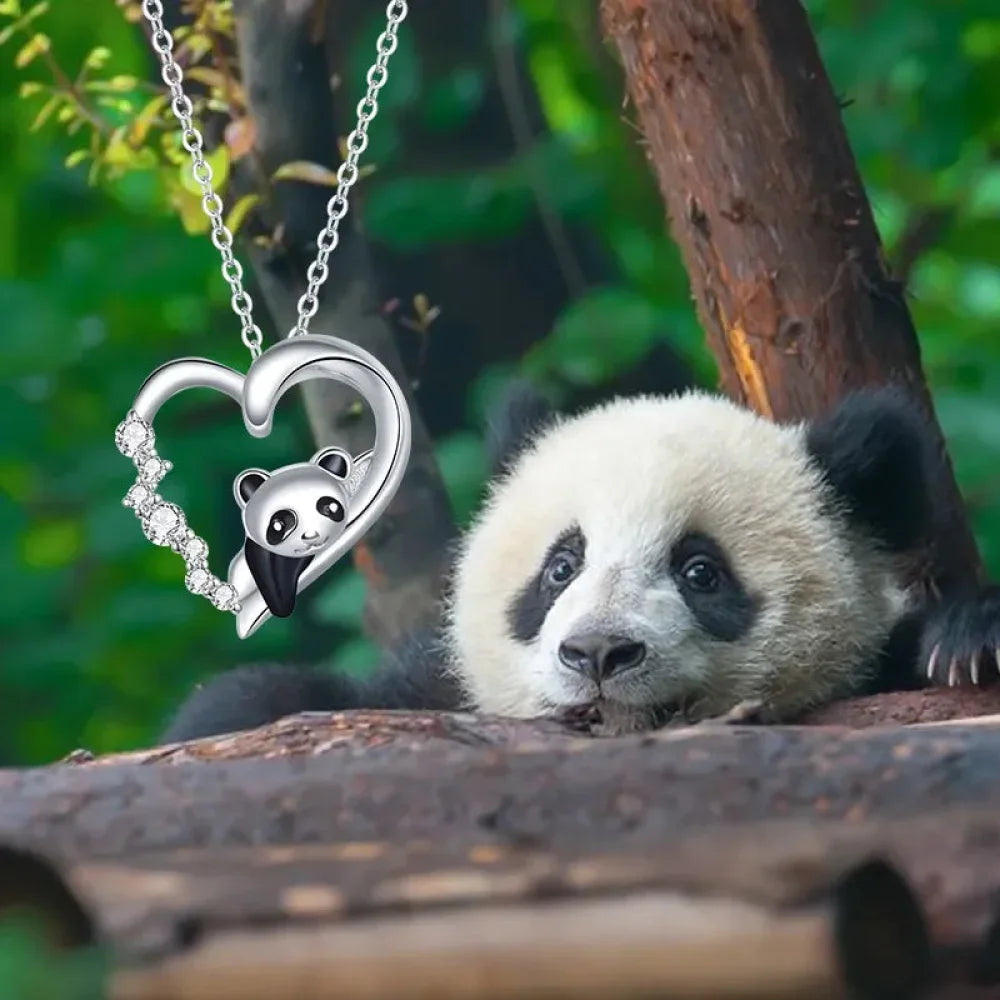 925 Sterling Silver Baby Panda Crystal Necklace | Enamel Cute Animal Charm Chain Link | Women'S Gift - 17.71'' Scn453