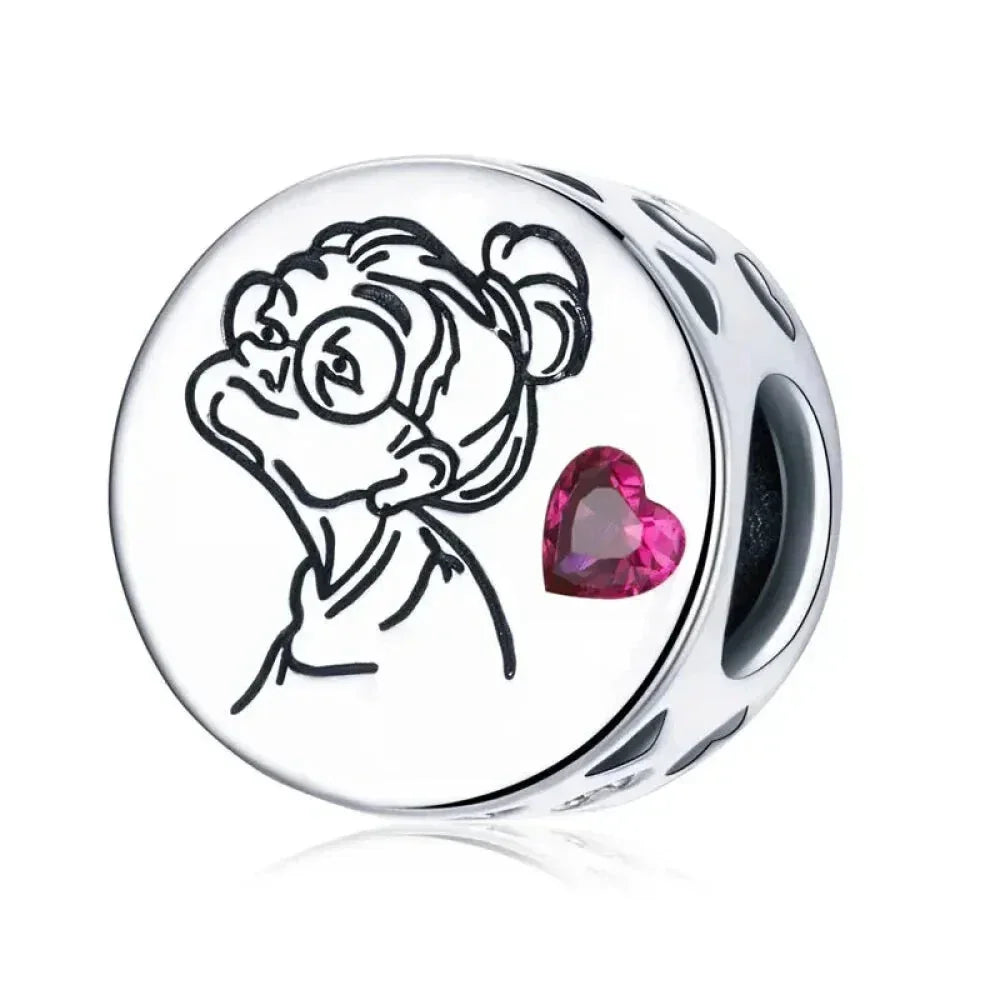 925 Sterling Silver Diy Heart Charm With Pink Zircon - Bsc777