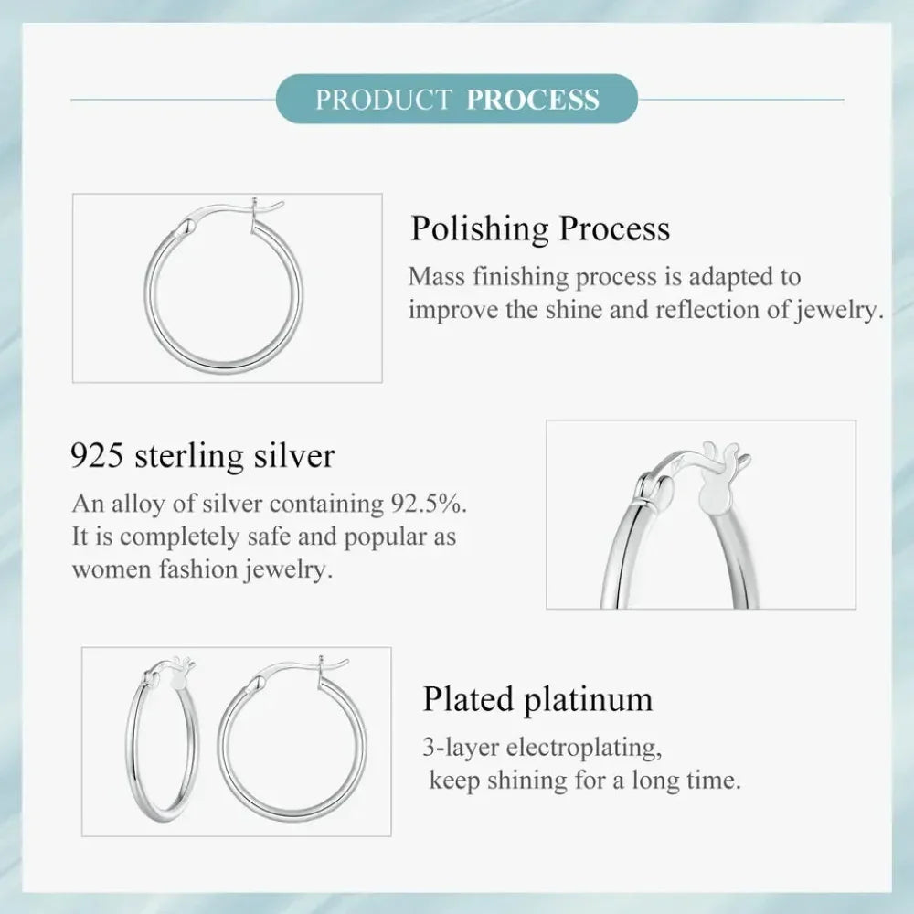 14K White Gold-Plated 925 Sterling Silver Hoop Earrings - Stylish And Hypoallergenic Jewelry For Women