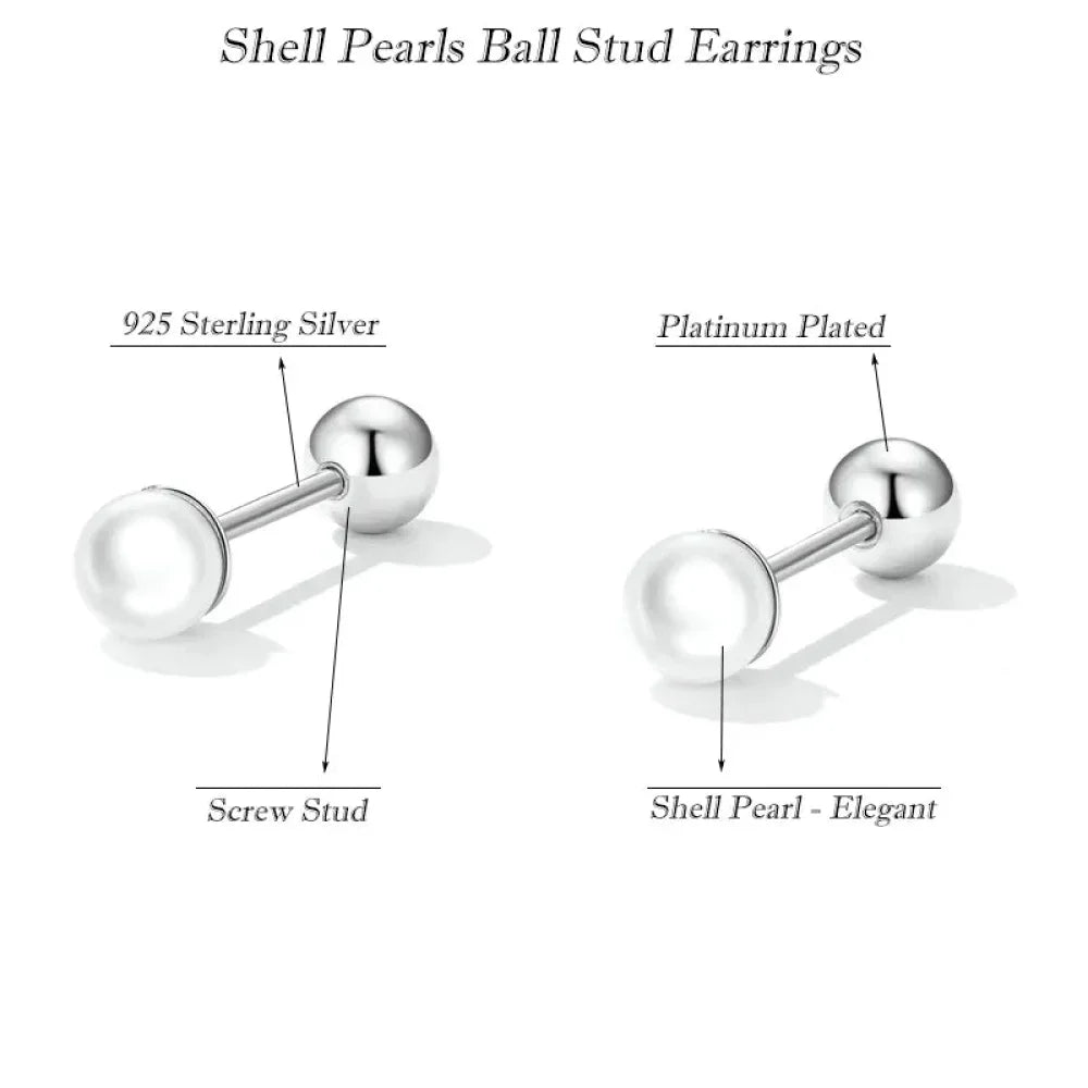 Charm And Elegance: 925 Sterling Silver Pearl Beads Screw Stud Earrings