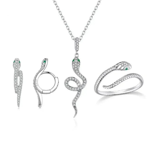 Captivating Beauty: Vintage Sterling Silver Snake Jewelry Set With Crystals