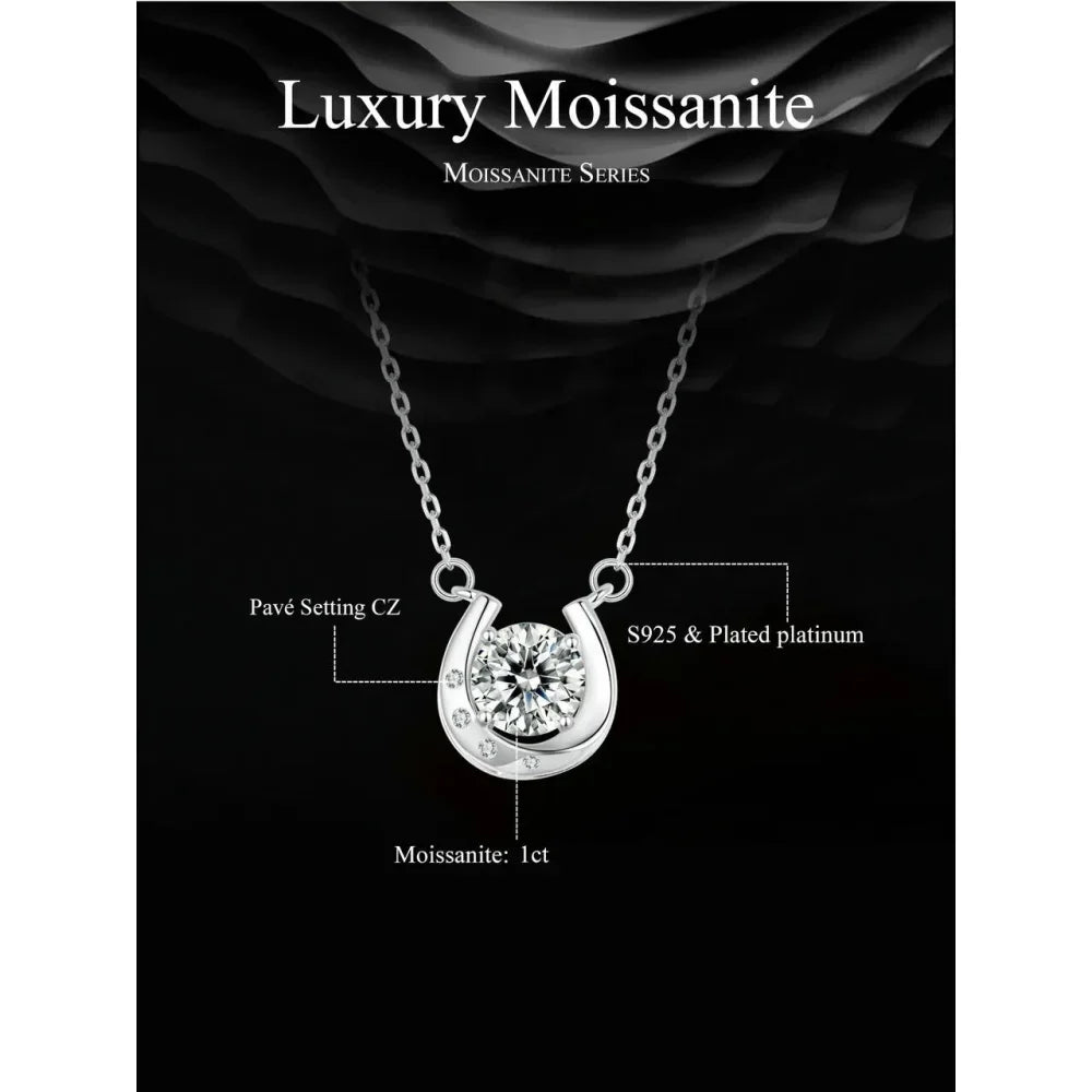 Lucky Charm - Sterling Silver Horseshoe Necklace With Sparkling Moissanite
