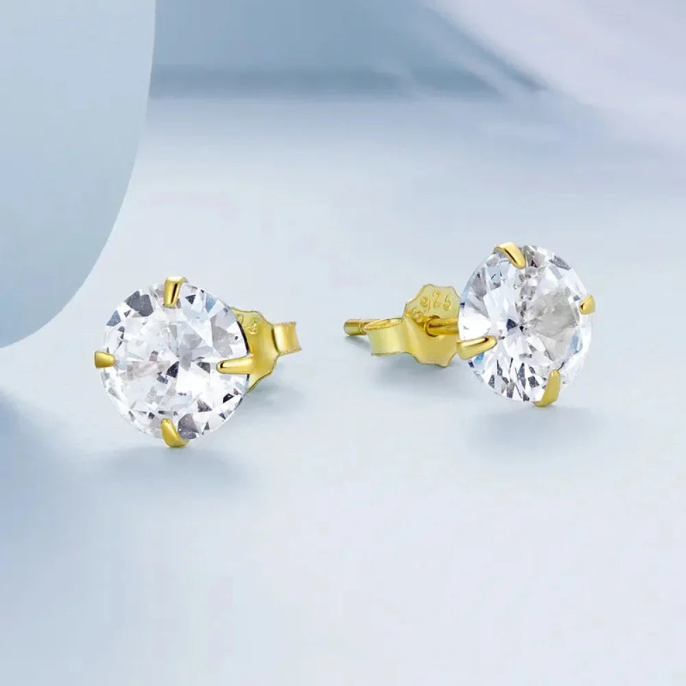 Cz Stud Earrings - 925 Sterling Silver Platinum Plated - Round Cubic Zirconia Hypoallergenic Earrings 4Mm 5Mm 6Mm 7Mm Bse166