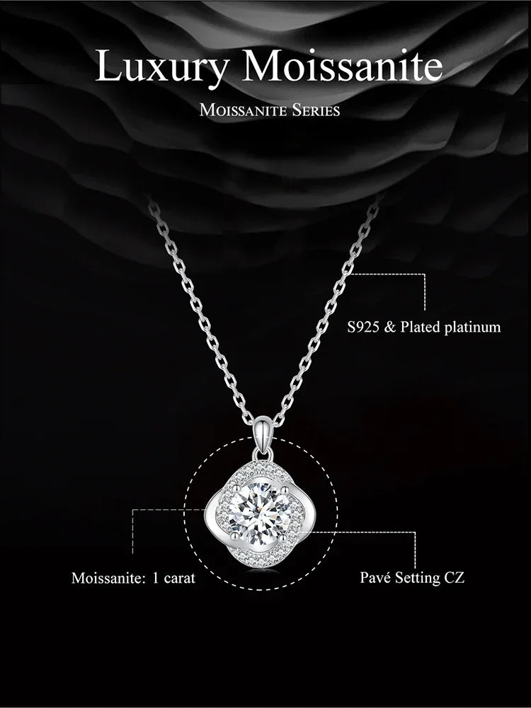 Lucky Clover 1ct Moissanite Sterling Silver Pendant Necklace