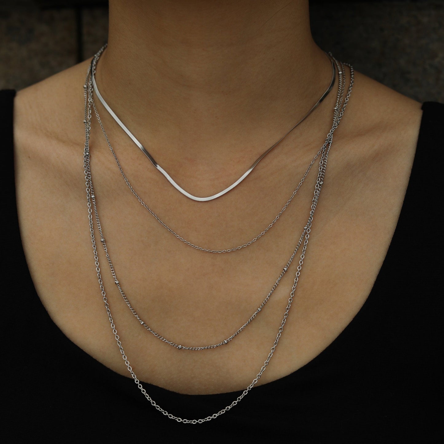 SABRINA Four-Layer Multi Chain Necklace in Silver