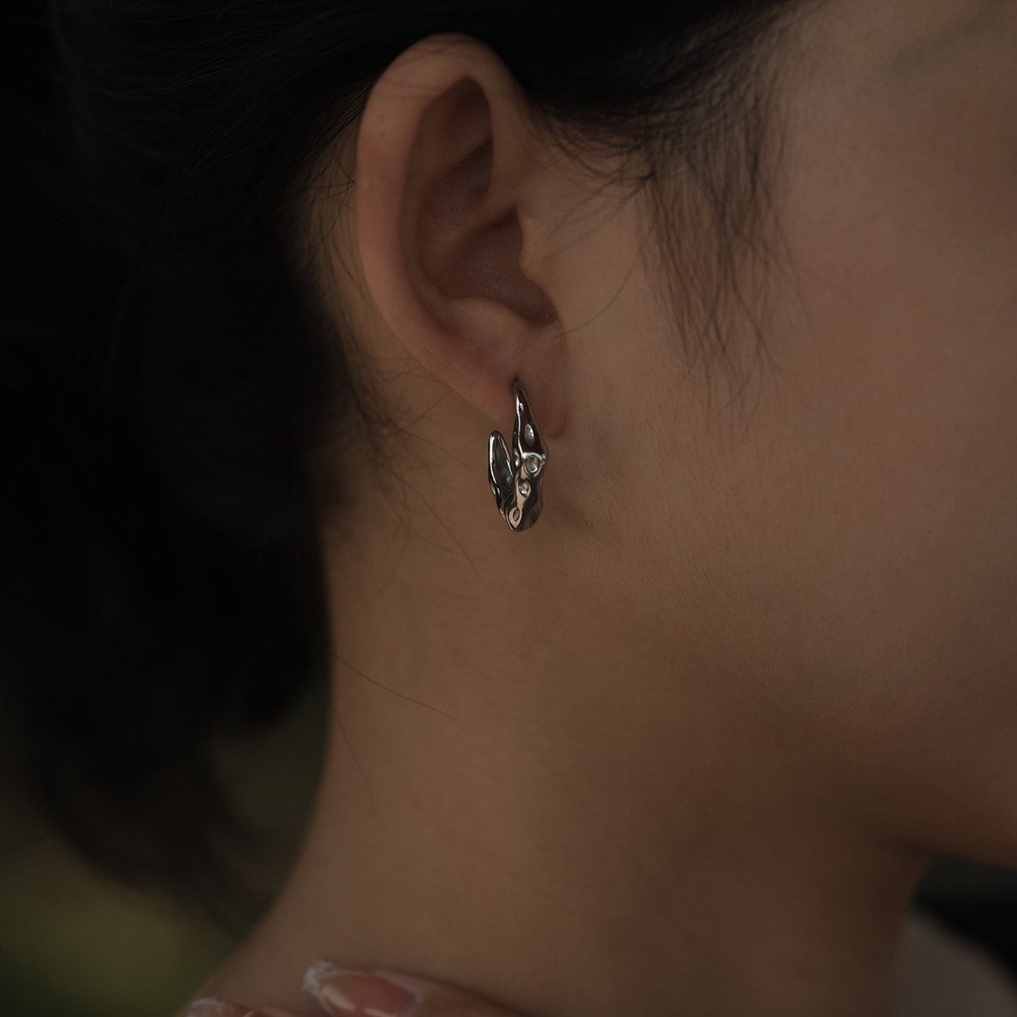 SADE Hammered Finish Mini Hoop Silver Earrings