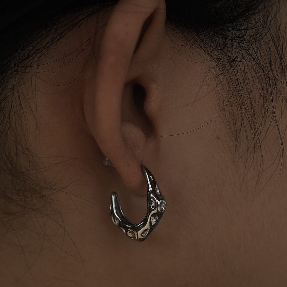 SADE Hammered Finish Mini Hoop Silver Earrings