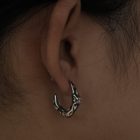 SADE Hammered Finish Mini Hoop Silver Earrings