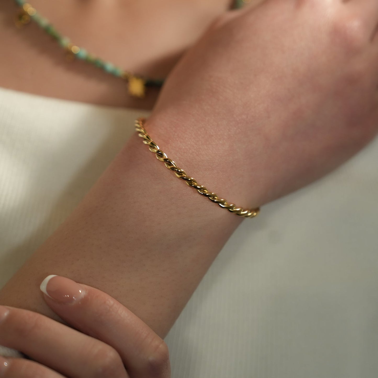 SAFIYA: Twisted Elegance - Adjustable Rope Bracelet with Ball Bead Accents