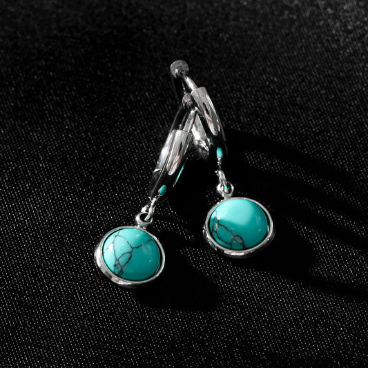 Style SAGRES White Gold (Silver Toned): Vintage Inspired Natural Stone Drop Hoop Earrings