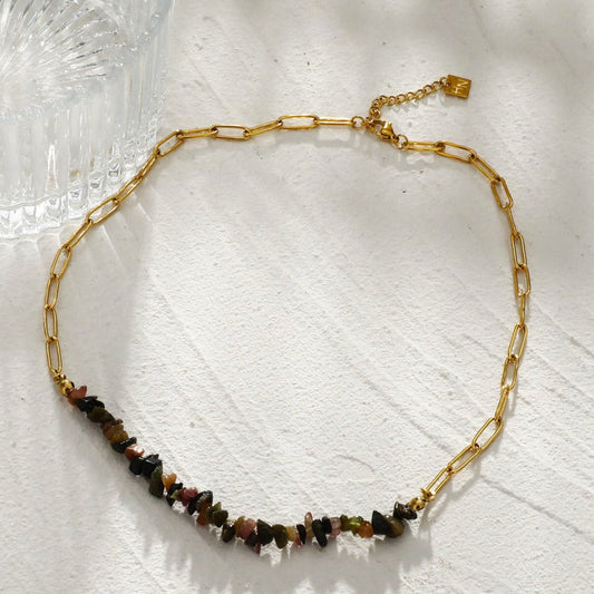 SALINAS Paper-Clip Linked Chain & TOURMALINE Gemstones Combination Necklace